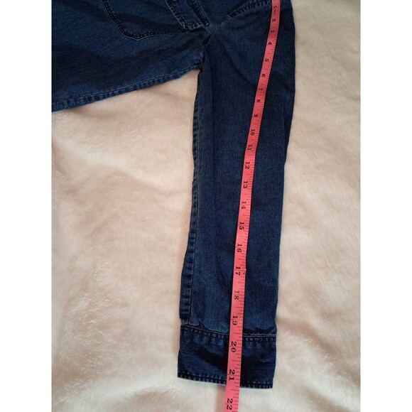 J.Crew Petite Size SP Half Button Denim Shirt Long Sleeve Patch Pockets Blue - Picture 8 of 10